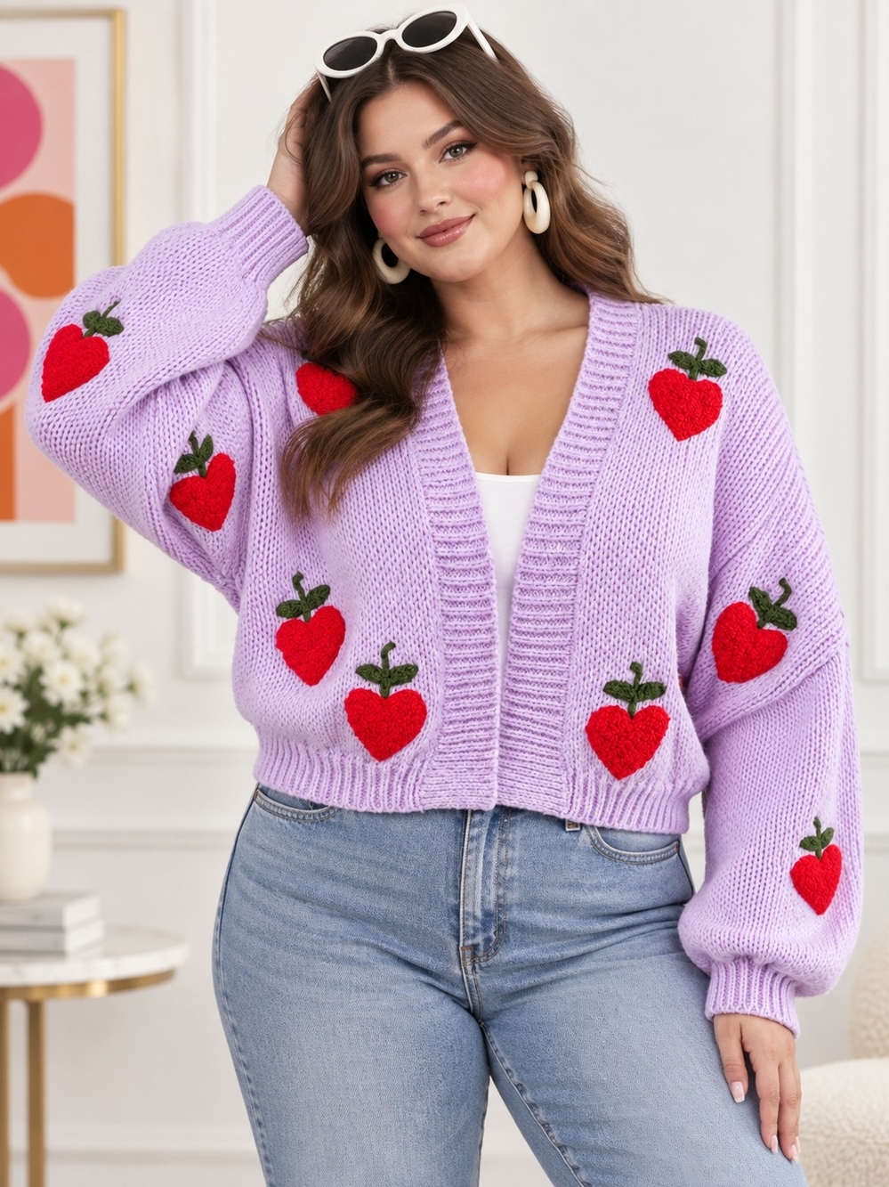 SHEIN CURVE  MOD CHUNKY APPLE CROP CARDIGAN SZ 2X